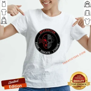 Pretty Beaconator Evade Educate Iterate Skull Emblem V-Neck Shirt
