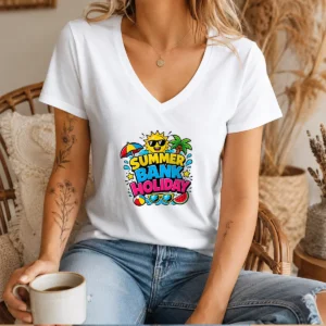 Pretty Cartoon Summer Bank Holiday Beach Ball Watermelon V-Neck Shirt