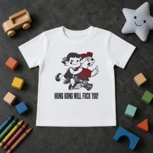 Pretty Top Hong Kong Will Fuck You Cartoon Middle Finger Kids T-Shirt