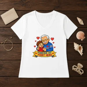 Good Grandparents Day Pixel Forever My First Hero V-Neck Shirt