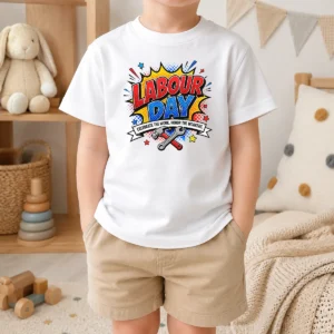 Nice Top Pop Art Comic Labour Day Celebrate Workers Kids T-Shirt