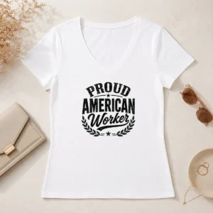 Happy Good Labour Day Proud American Worker Silhouette V-Neck Shirt