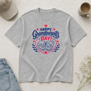 Awesome Happy Grandparents Day Heart Wreath Line Art Washed T-Shirt