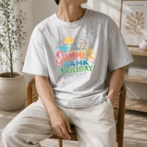 Funny Watercolor Beach Scene Summer Bank Holiday Relax Washed T-Shirt