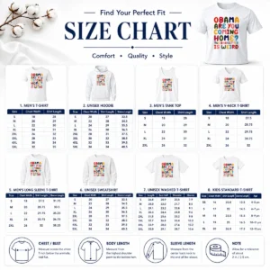Size chart for Pretty Top Obama Are You Coming Home The Babysitter Is Weird Colorful Bubble Letters with measurements in inches and cm to help choose the right fit