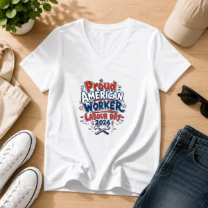 Awesome Labour Day Proud American Worker Doodle V-Neck Shirt