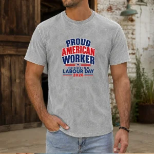 Pretty Proud American Worker Labour Day 2026 Typography Washed T-Shirt