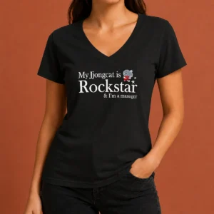 Hot Nice My Jjongcat Is Rockstar And I'M A Manager V-Neck Shirt
