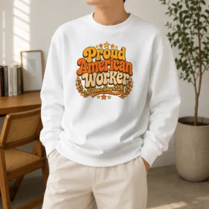 Happy Premium Proud American Worker Labour Day 2026 Groovy Retro Sweater