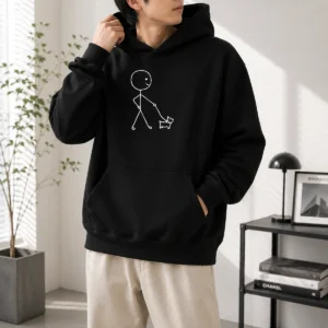 Pretty Stick Figure Walking A Dog Minimalist Line Art Hoodioe