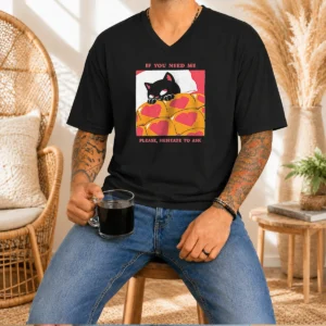 Original Cute Black Cat If You Need Me Please Hesitate To Ask V-Neck Shirt