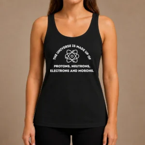 Funny The Universe Is Made Up Of Protons Neutrons Electrons And Morons Tank Top