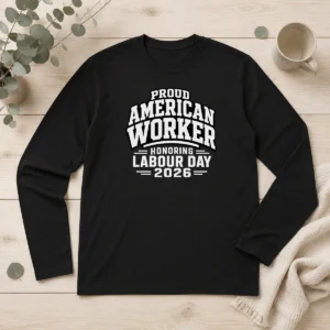 Awesome Hot Labour Day Proud American Worker Silhouette (2) Long Sleeve Shirt