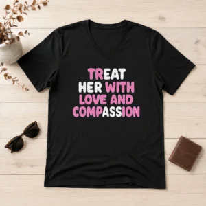 Funny Top Treat Her With Love And Compassion Kindness V-Neck Shirt