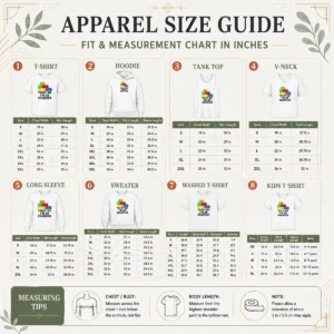 Size chart for Happy Nice I'M An Engineer Building Blocks Brick Toy Builder with measurements in inches and cm to help choose the right fit