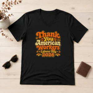 Top Awesome Labour Day 2026 Thank You American Workers Groovy Retro Shir V-Neck Shirt