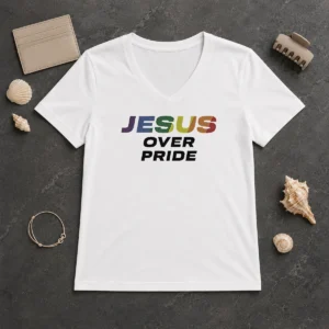 Hot Awesome Jesus Over Pride V-Neck Shirt