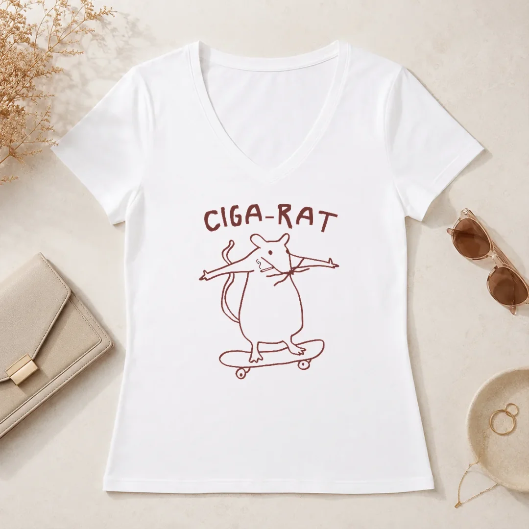 Awesome Ciga Rat Smoking Mouse On Skateboard Rat V Neck Shirt Awesome Ciga Rat Smoking Mouse On Skateboard Rat V-Neck Shirt