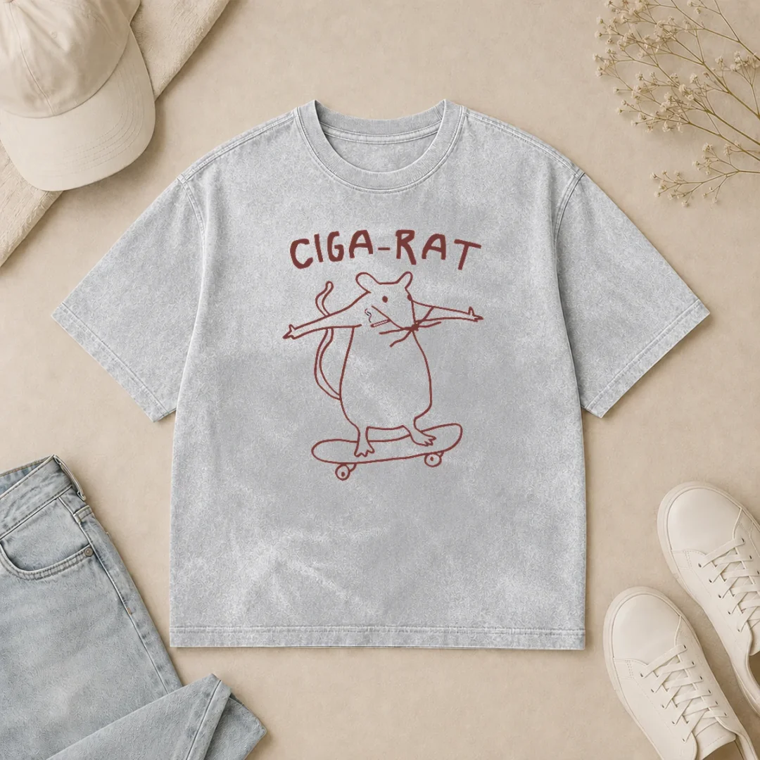 Awesome Ciga Rat Smoking Mouse On Skateboard Rat Washed T Shirt Awesome Ciga Rat Smoking Mouse On Skateboard Rat Washed T-Shirt