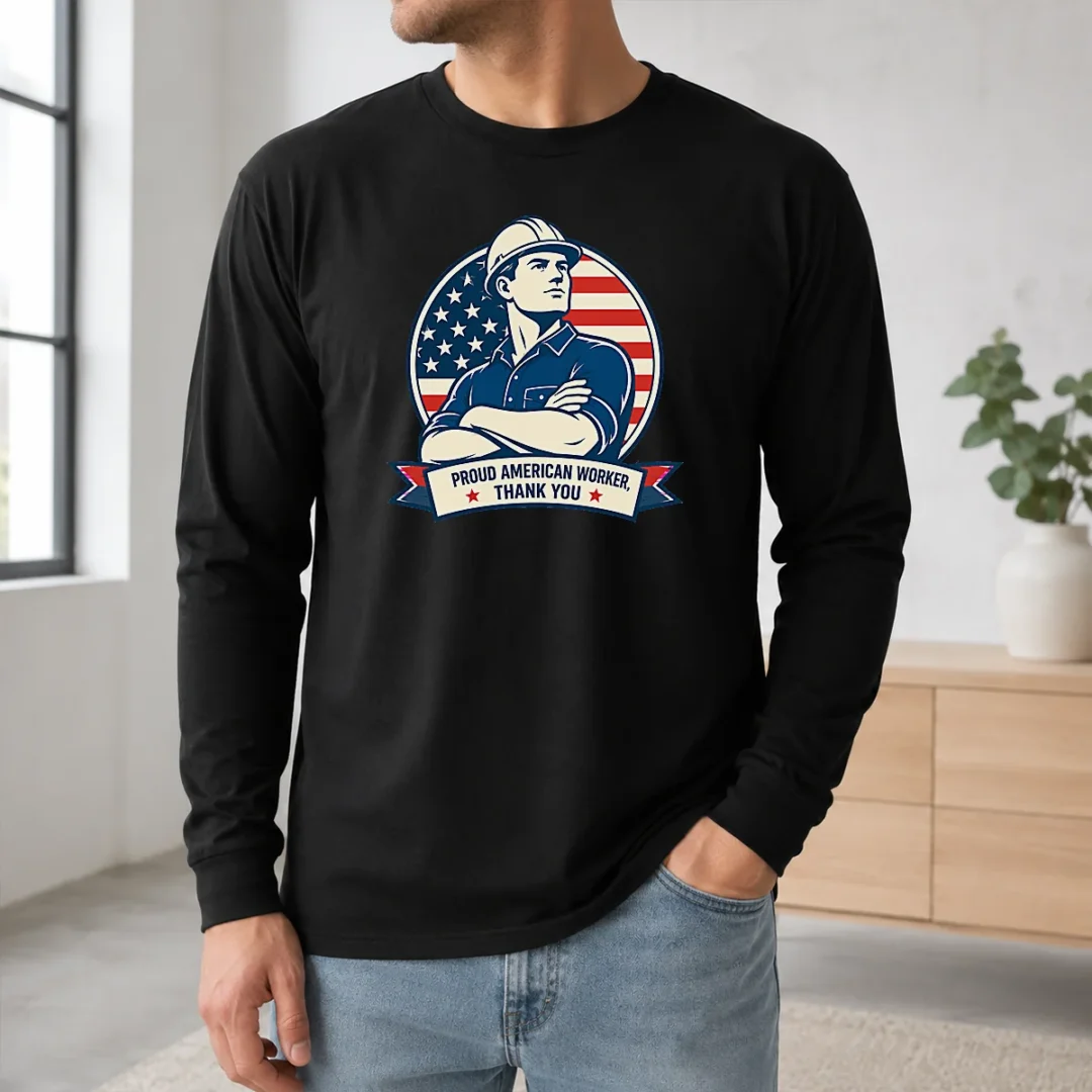 Awesome Hot Labour Day Minimalist Proud American Worker Long Sleeve Shirt Awesome Hot Labour Day Minimalist Proud American Worker Long Sleeve Shirt