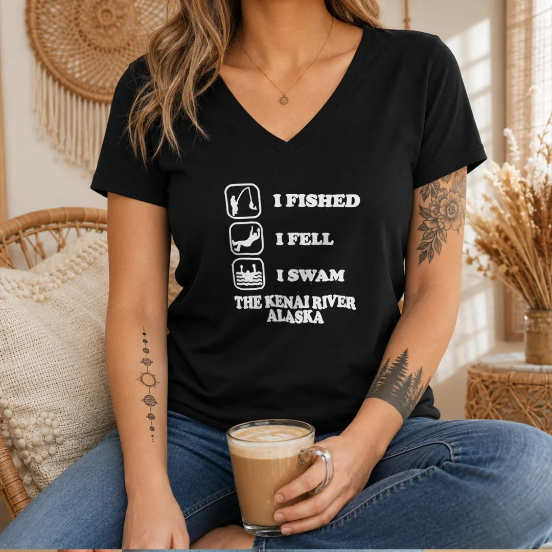awesome-i-fished-i-fell-i-swam-the-kenai-river-alaska-v-neck-shirt Awesome I Fished I Fell I Swam The Kenai River Alaska V-Neck Shirt