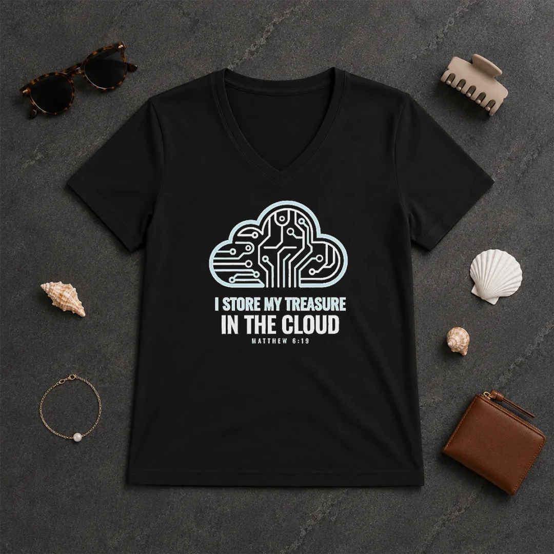 Awesome I Store My Treasure In The Cloud Matthew 6 19 V Neck Shirt Awesome I Store My Treasure In The Cloud Matthew 6 19 V-Neck Shirt