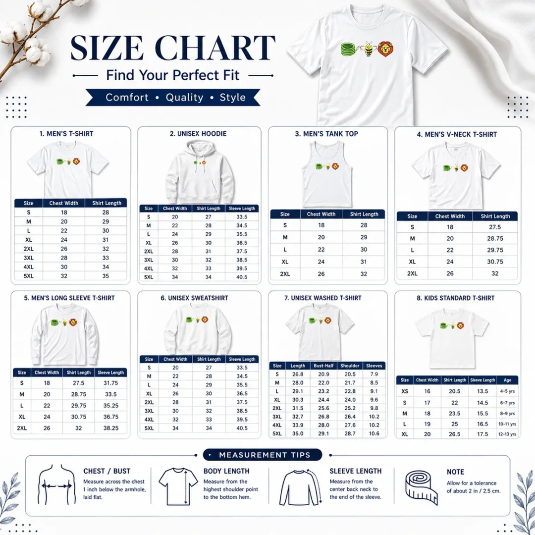 awesome-nice-hose-bee-lion-funny-size-chart Size chart for Awesome Nice Hose Bee Lion Funny with measurements in inches and cm to help choose the right fit