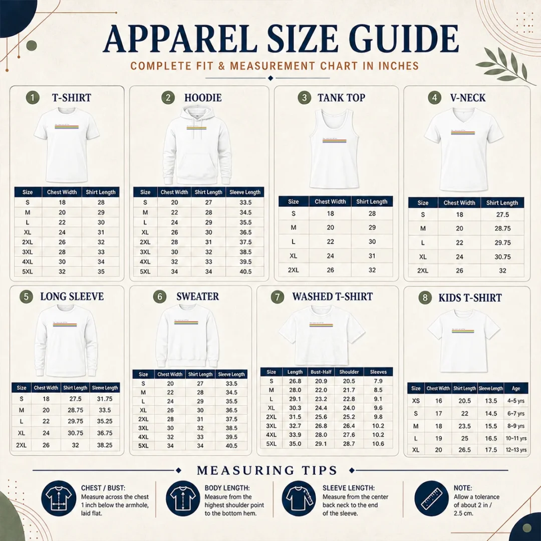 Awesome Official The Colors Are All Flat Rainbow Pride LGBTQ Pride Size Chart Size chart for Awesome Official The Colors Are All Flat Rainbow Pride LGBTQ Pride with measurements in inches and cm to help choose the right fit