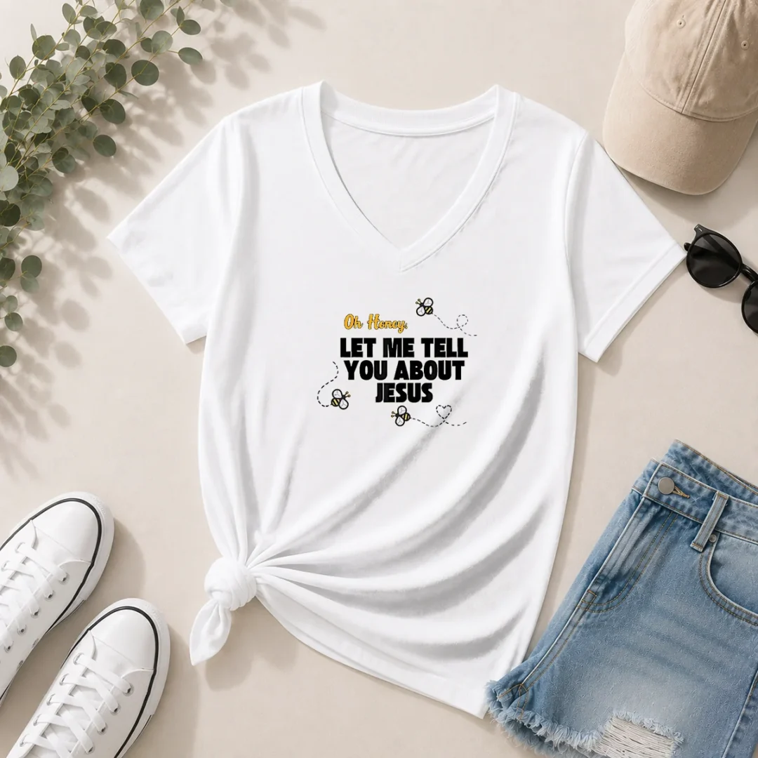 awesome-oh-honey-let-me-tell-you-about-jesus-bee-quote-v-neck-shirt Awesome Oh Honey Let Me Tell You About Jesus Bee Quote V-Neck Shirt
