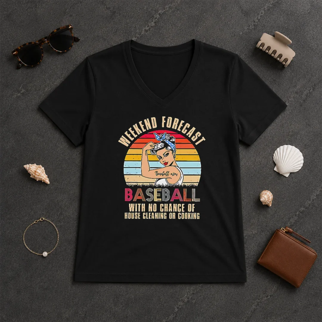 Awesome Pretty Baseball Mom Weekend Forecast With No Chance Of House Cleaning Or Cooking V Neck Shirt Awesome Pretty Baseball Mom Weekend Forecast With No Chance Of House Cleaning Or Cooking V-Neck Shirt