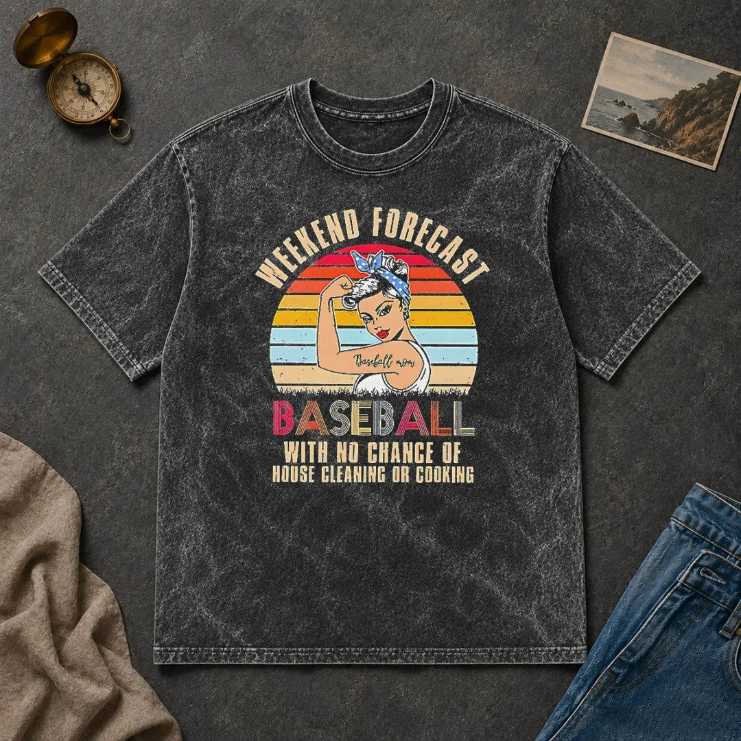 Awesome Pretty Baseball Mom Weekend Forecast With No Chance Of House Cleaning Or Cooking Washed T Shirt Awesome Pretty Baseball Mom Weekend Forecast With No Chance Of House Cleaning Or Cooking Washed T-Shirt
