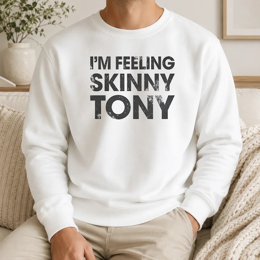 Awesome Pretty I'M Feeling Skinny Tony Distressed Pop Culture Reference Sweater Awesome Pretty I'M Feeling Skinny Tony Distressed Pop Culture Reference Sweater