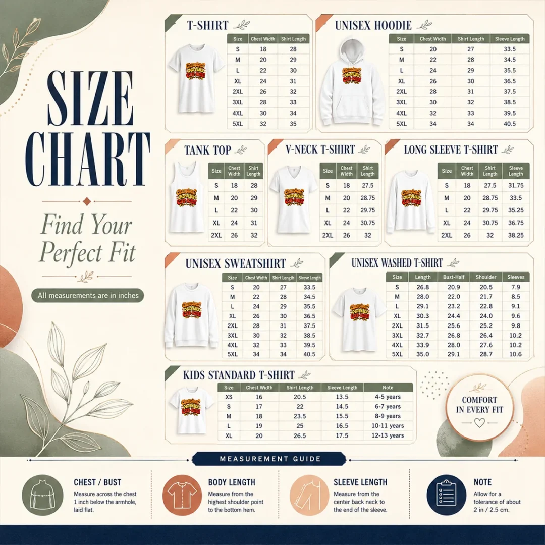 awesome-soccer-cat-meme-funny-champions-groovy-retro-size-chart Size chart for Awesome Soccer Cat Meme Funny Champions Groovy Retro with measurements in inches and cm to help choose the right fit