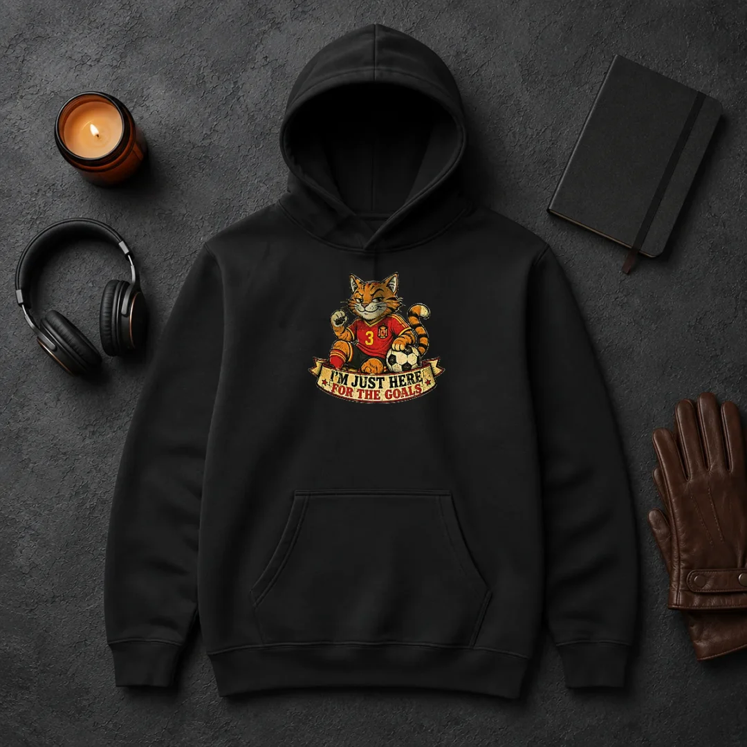 Awesome Spanish Soccer Cat Meme Im Just Here For The Goals Retro Dis Hoodie Awesome Spanish Soccer Cat Meme Im Just Here For The Goals Retro Dis Hoodie