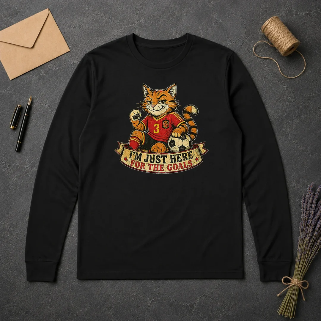 Awesome Spanish Soccer Cat Meme Im Just Here For The Goals Retro Dis Long Sleeve Shirt Awesome Spanish Soccer Cat Meme Im Just Here For The Goals Retro Dis Long Sleeve Shirt