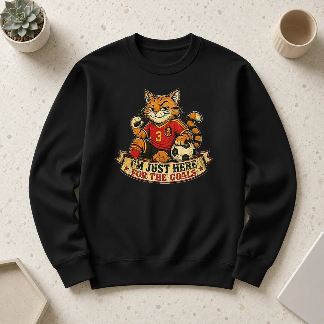 Awesome Spanish Soccer Cat Meme Im Just Here For The Goals Retro Dis Sweater Awesome Spanish Soccer Cat Meme Im Just Here For The Goals Retro Dis Sweater