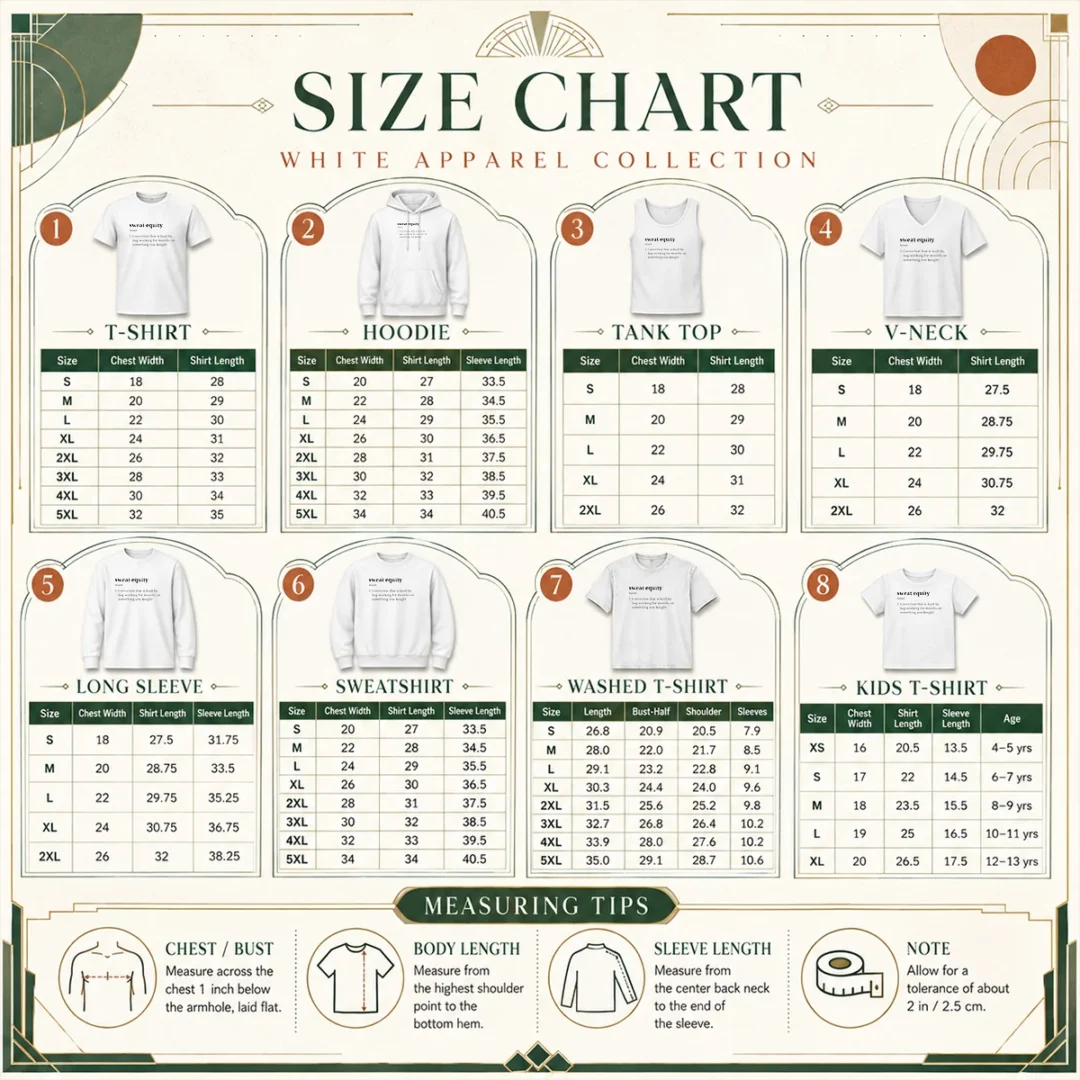 awesome-sweat-equity-definition-business-entrepreneur-size-chart Size chart for Awesome Sweat Equity Definition Business Entrepreneur with measurements in inches and cm to help choose the right fit
