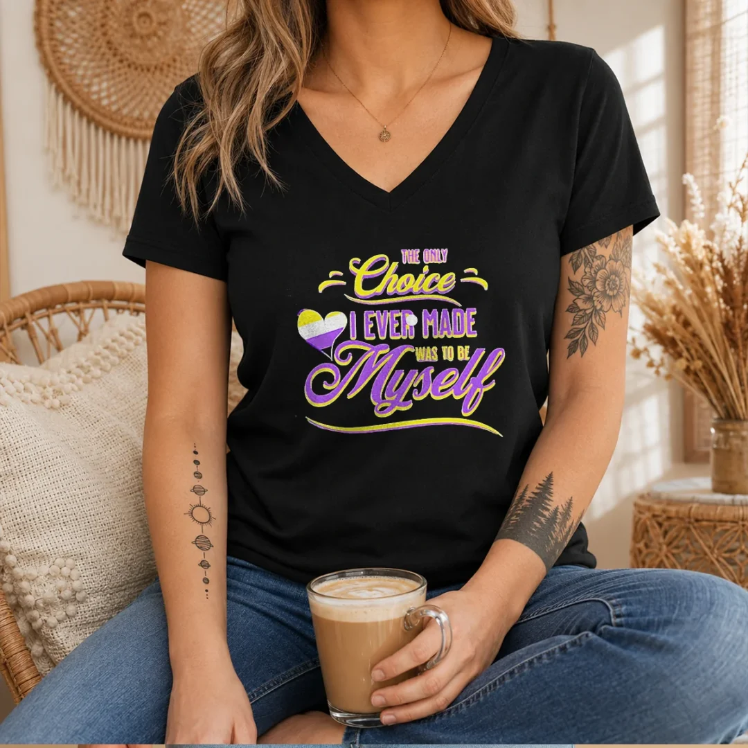 awesome-the-only-choice-i-ever-made-was-to-be-myself-non-binary-pride-v-neck-shirt Awesome The Only Choice I Ever Made Was To Be Myself Non Binary Pride V-Neck Shirt