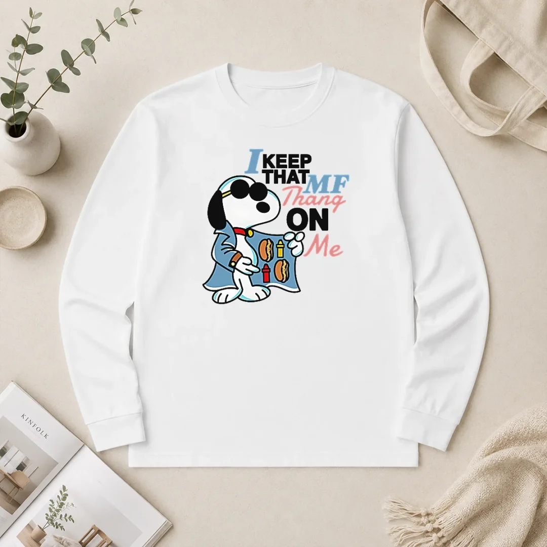 Awesome Top Snoopy Peanuts I Keep That MF Thang On Me Hot Dog Mustard Ketchup Long Sleeve Shirt Awesome Top Snoopy Peanuts I Keep That MF Thang On Me Hot Dog Mustard Ketchup Long Sleeve Shirt