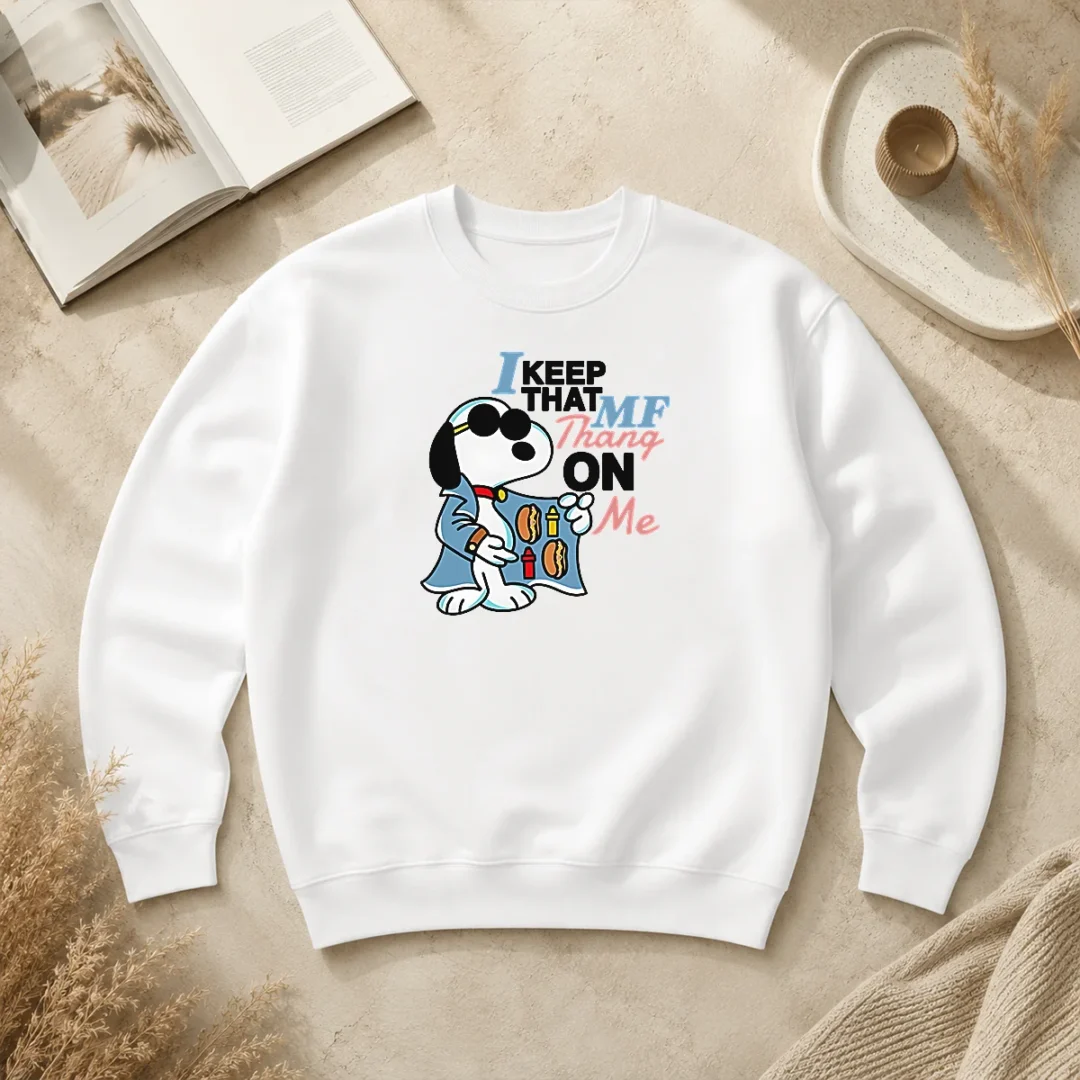 Awesome Top Snoopy Peanuts I Keep That MF Thang On Me Hot Dog Mustard Ketchup Sweater Awesome Top Snoopy Peanuts I Keep That MF Thang On Me Hot Dog Mustard Ketchup Sweater
