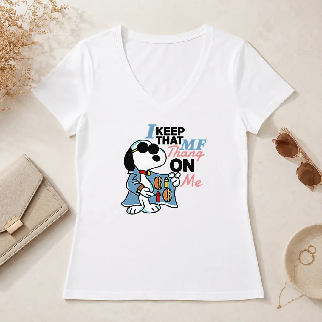 Awesome Top Snoopy Peanuts I Keep That MF Thang On Me Hot Dog Mustard Ketchup V Neck Shirt Awesome Top Snoopy Peanuts I Keep That MF Thang On Me Hot Dog Mustard Ketchup V-Neck Shirt