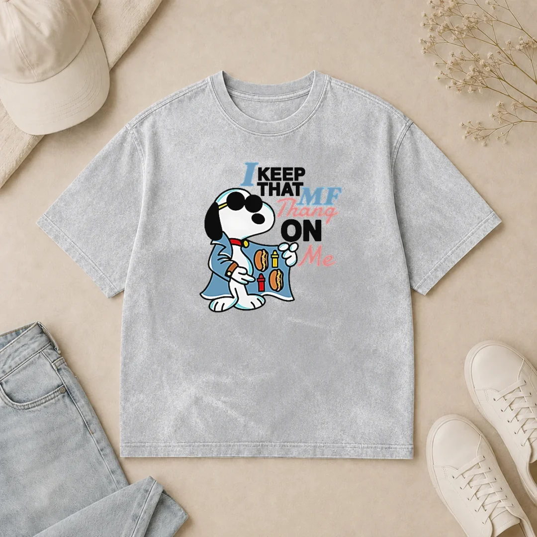 Awesome Top Snoopy Peanuts I Keep That MF Thang On Me Hot Dog Mustard Ketchup Washed T Shirt Awesome Top Snoopy Peanuts I Keep That MF Thang On Me Hot Dog Mustard Ketchup Washed T-Shirt