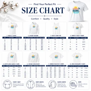 Size chart for Nice Hot Minimalist Flat Summer Bank Holiday Sun Palm Wave with measurements in inches and cm to help choose the right fit