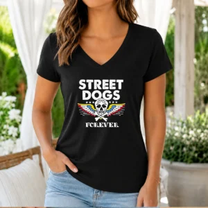 Hot Street Dogs Forever Skull And Crossbones V-Neck Shirt