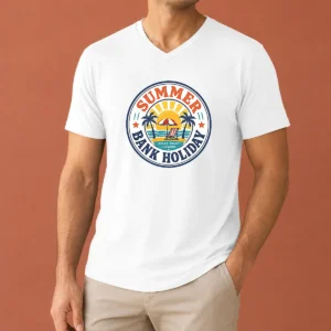 Nice Top Vintage Badge Summer Bank Holiday Relax Enjoy Unwind V-Neck Shirt