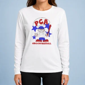 Awesome PCA Chicago Baseball Character Shirt With Pinstripe Uniform And Baseball Bat Long Sleeve Shirt