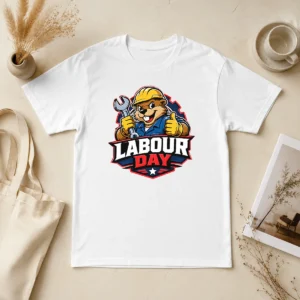 Funny Beaver Mascot Labour Day Thumbs Up Wrench