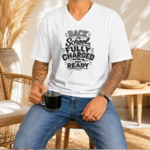Hot Premium Back To School Fully Charged Line Art V-Neck Shirt