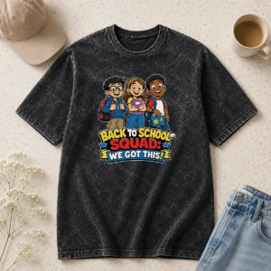Nice Pretty Back To School Cartoon Squad For Kids Washed T-Shirt