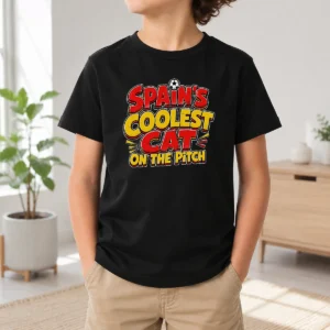 Original Spain Soccer Cat Meme Funny Cartoon Kids T-Shirt